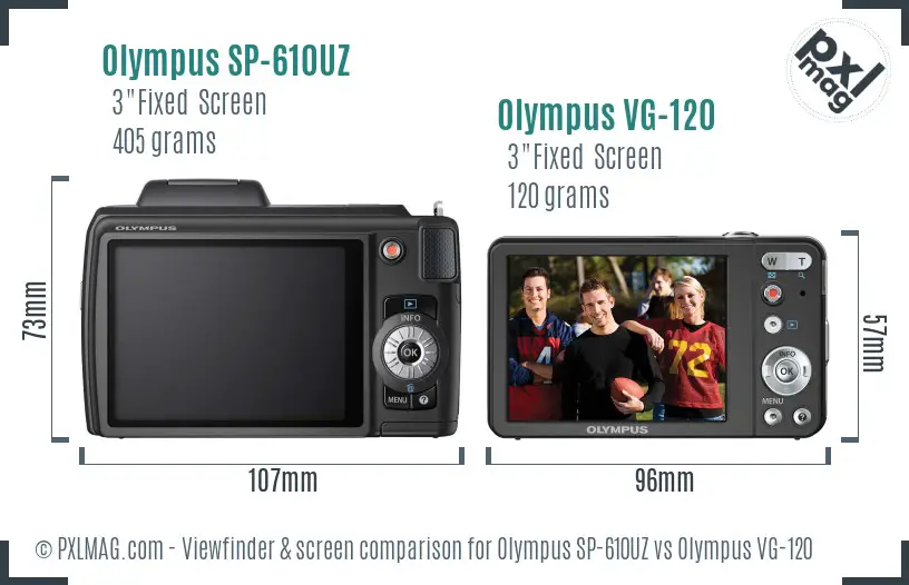 Olympus SP-610UZ vs Olympus VG-120 Screen and Viewfinder comparison