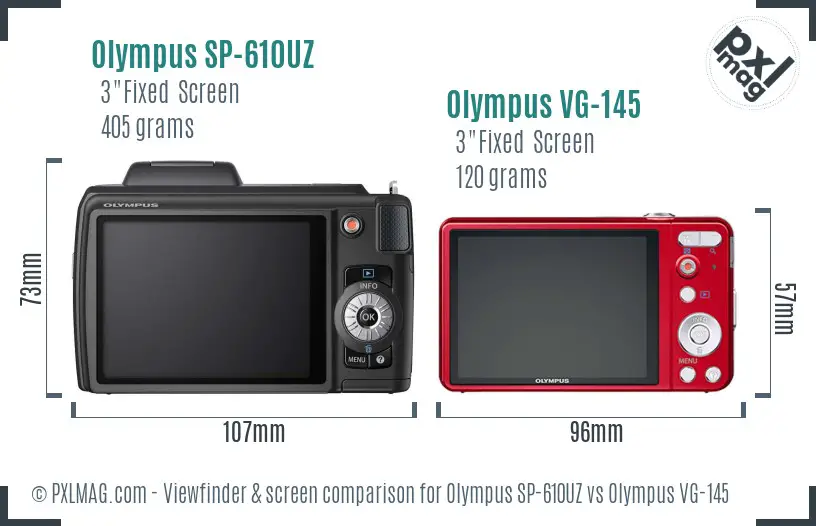 Olympus SP-610UZ vs Olympus VG-145 Screen and Viewfinder comparison