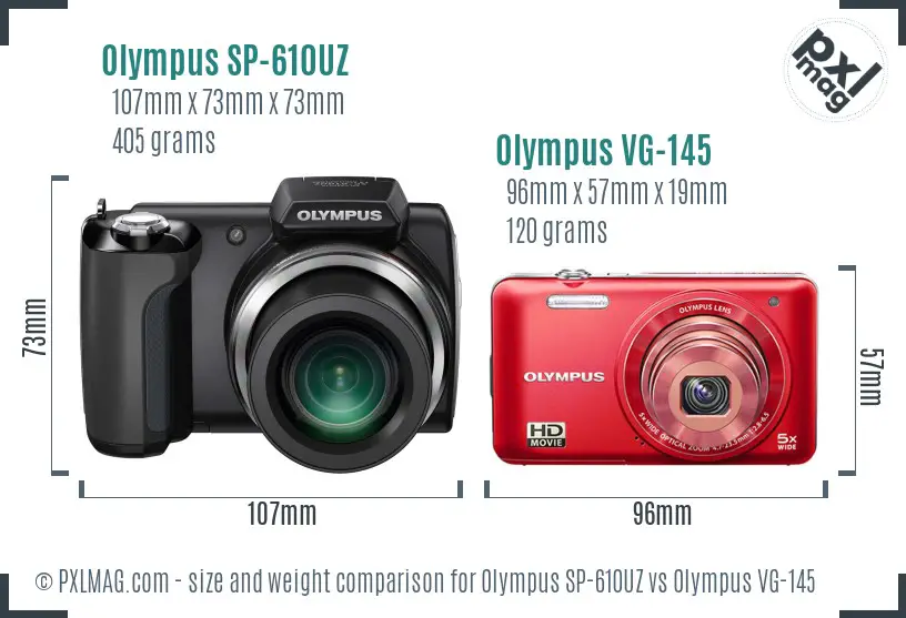 Olympus SP-610UZ vs Olympus VG-145 size comparison