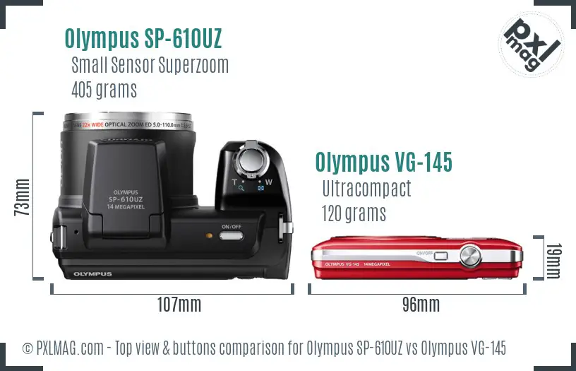 Olympus SP-610UZ vs Olympus VG-145 top view buttons comparison