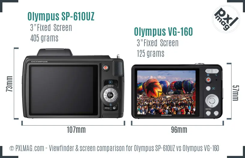 Olympus SP-610UZ vs Olympus VG-160 Screen and Viewfinder comparison