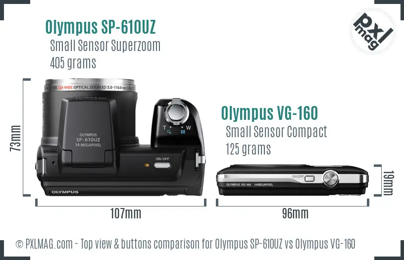 Olympus SP-610UZ vs Olympus VG-160 top view buttons comparison