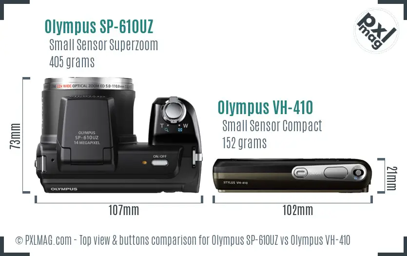 Olympus SP-610UZ vs Olympus VH-410 top view buttons comparison