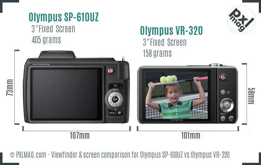 Olympus SP-610UZ vs Olympus VR-320 Screen and Viewfinder comparison