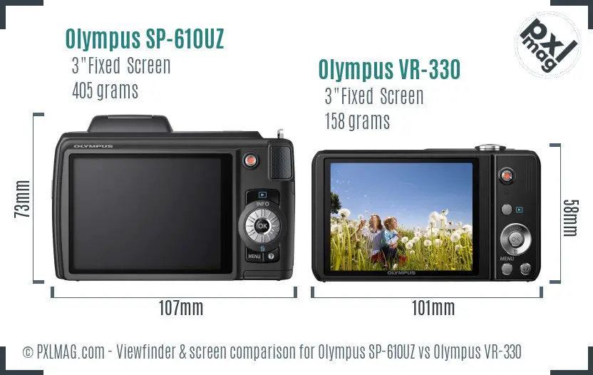 Olympus SP-610UZ vs Olympus VR-330 Screen and Viewfinder comparison