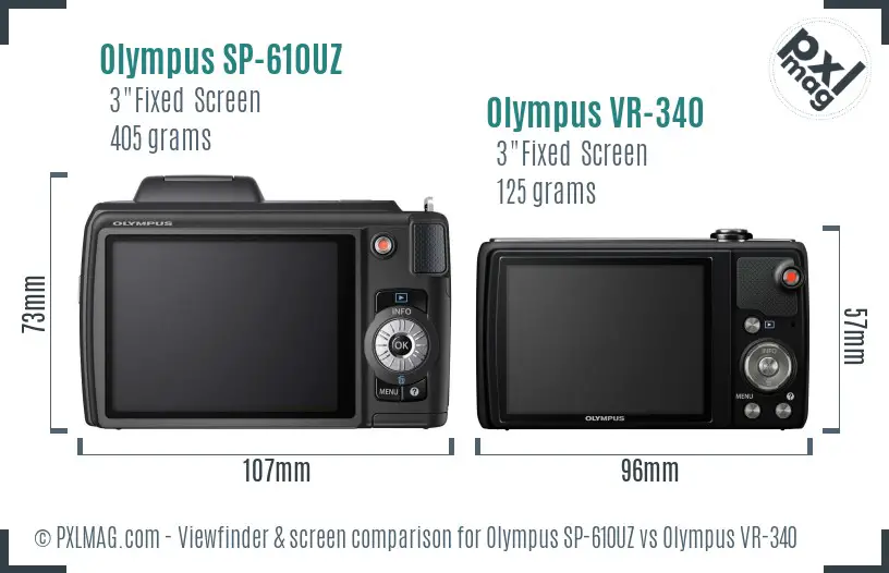 Olympus SP-610UZ vs Olympus VR-340 Screen and Viewfinder comparison