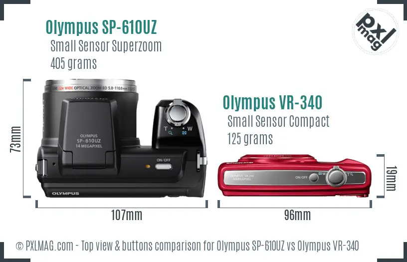 Olympus SP-610UZ vs Olympus VR-340 top view buttons comparison