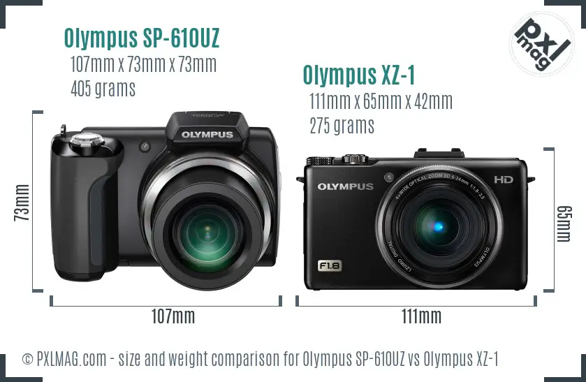 Olympus SP-610UZ vs Olympus XZ-1 size comparison