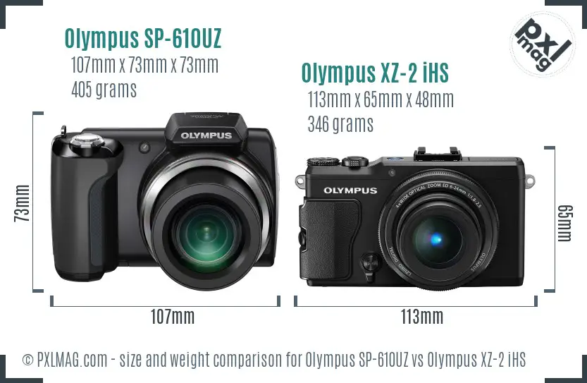 Olympus SP-610UZ vs Olympus XZ-2 iHS size comparison