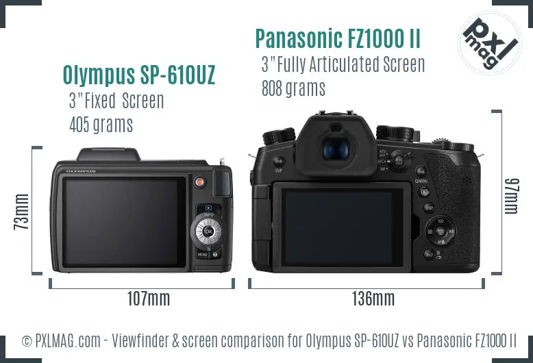 Olympus SP-610UZ vs Panasonic FZ1000 II Screen and Viewfinder comparison