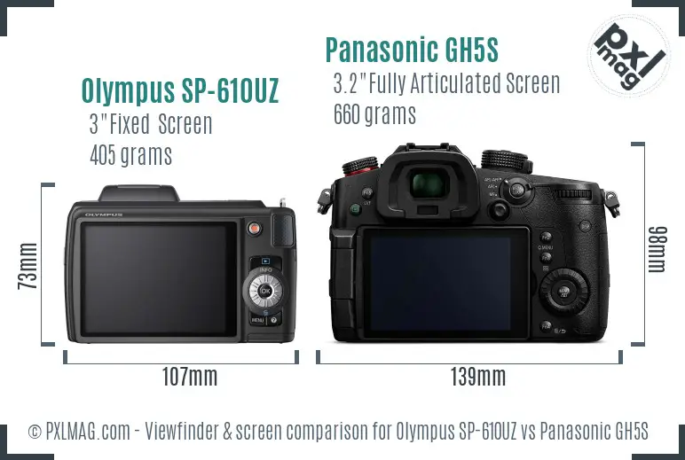 Olympus SP-610UZ vs Panasonic GH5S Screen and Viewfinder comparison