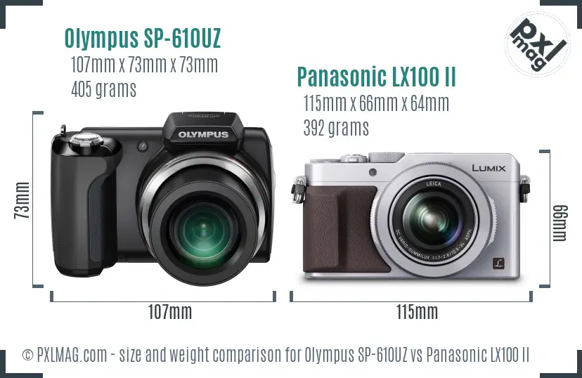 Olympus SP-610UZ vs Panasonic LX100 II size comparison