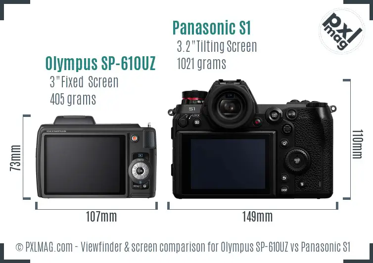 Olympus SP-610UZ vs Panasonic S1 Screen and Viewfinder comparison