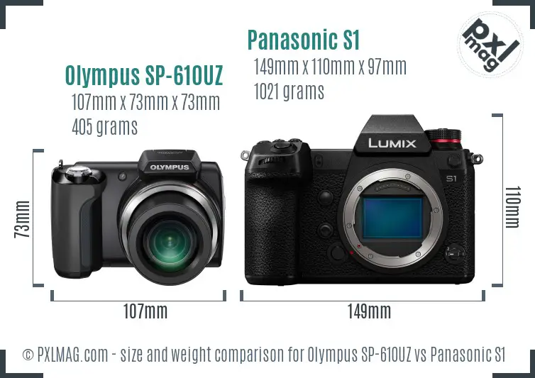 Olympus SP-610UZ vs Panasonic S1 size comparison
