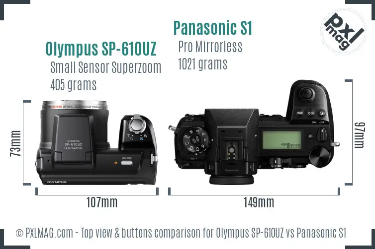 Olympus SP-610UZ vs Panasonic S1 top view buttons comparison