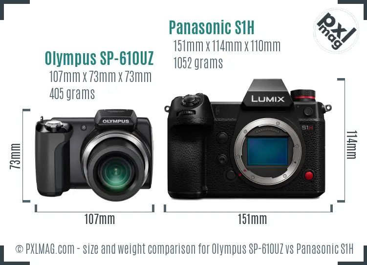 Olympus SP-610UZ vs Panasonic S1H size comparison