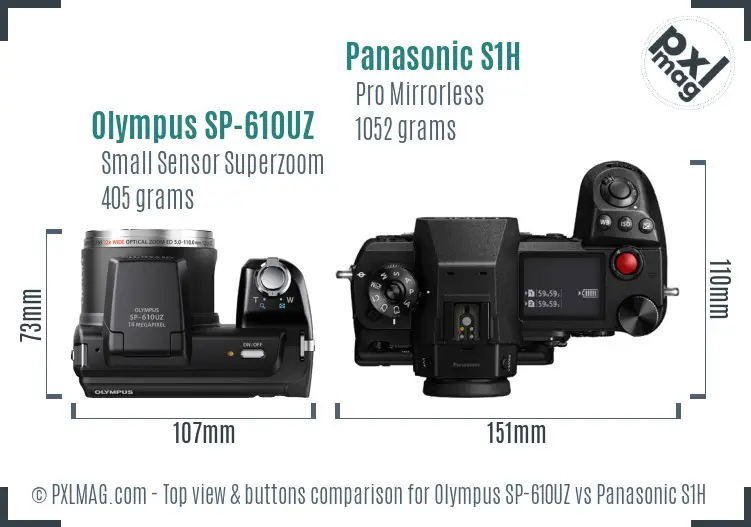 Olympus SP-610UZ vs Panasonic S1H top view buttons comparison