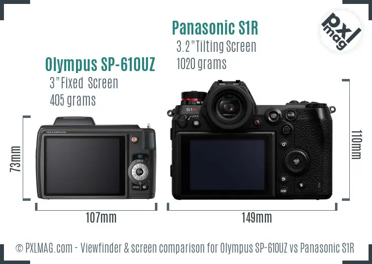 Olympus SP-610UZ vs Panasonic S1R Screen and Viewfinder comparison
