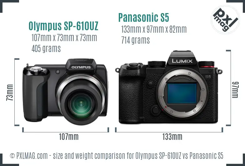 Olympus SP-610UZ vs Panasonic S5 size comparison