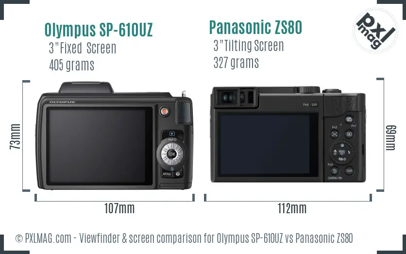 Olympus SP-610UZ vs Panasonic ZS80 Screen and Viewfinder comparison