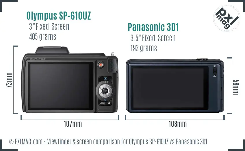 Olympus SP-610UZ vs Panasonic 3D1 Screen and Viewfinder comparison