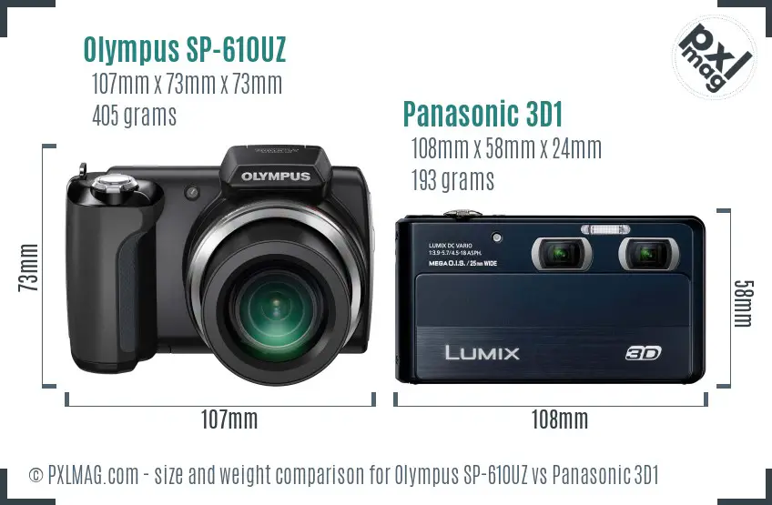 Olympus SP-610UZ vs Panasonic 3D1 size comparison