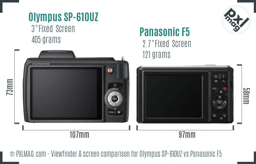Olympus SP-610UZ vs Panasonic F5 Screen and Viewfinder comparison