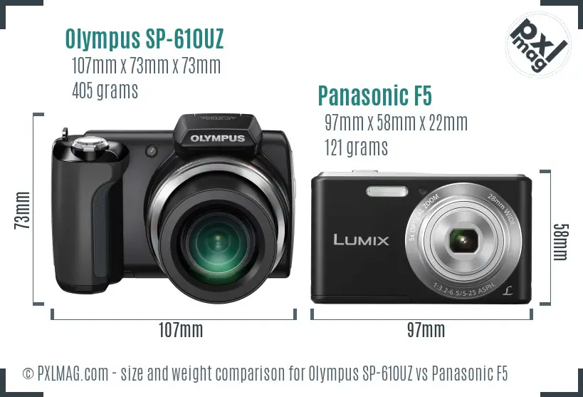 Olympus SP-610UZ vs Panasonic F5 size comparison