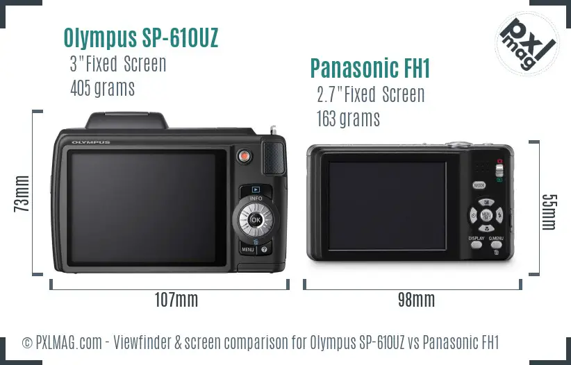 Olympus SP-610UZ vs Panasonic FH1 Screen and Viewfinder comparison