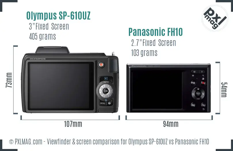 Olympus SP-610UZ vs Panasonic FH10 Screen and Viewfinder comparison