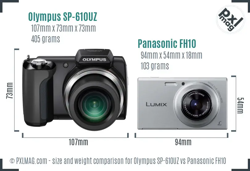 Olympus SP-610UZ vs Panasonic FH10 size comparison