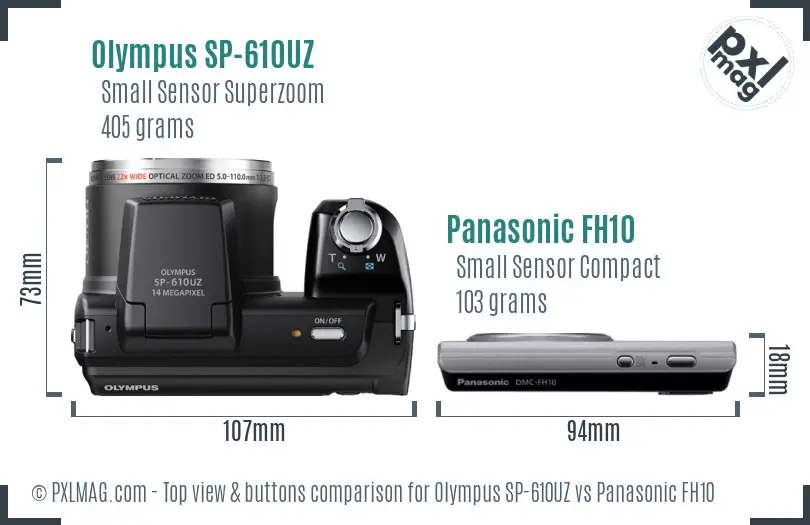 Olympus SP-610UZ vs Panasonic FH10 top view buttons comparison