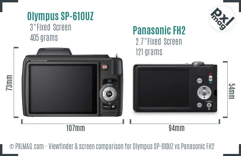 Olympus SP-610UZ vs Panasonic FH2 Screen and Viewfinder comparison