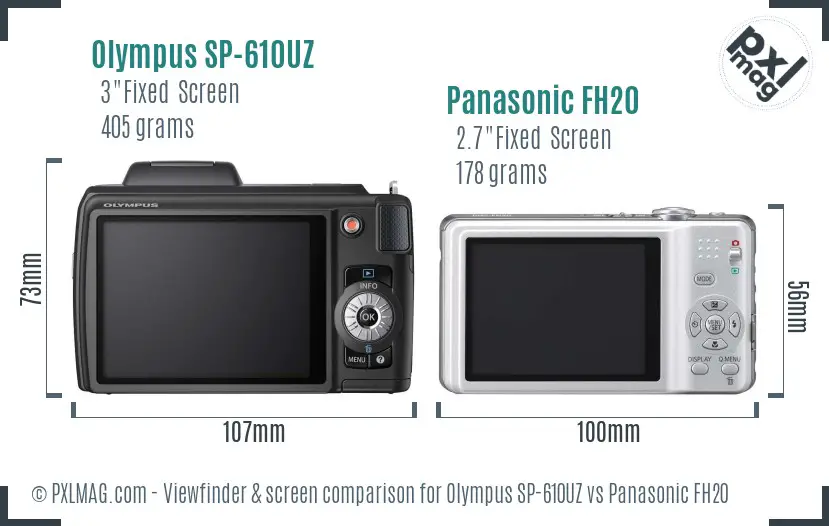Olympus SP-610UZ vs Panasonic FH20 Screen and Viewfinder comparison