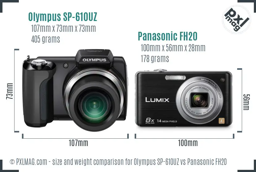 Olympus SP-610UZ vs Panasonic FH20 size comparison