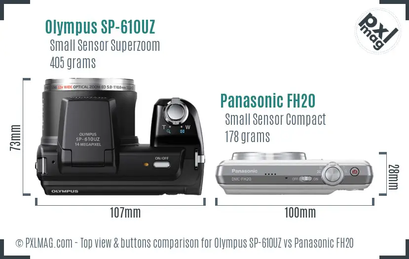 Olympus SP-610UZ vs Panasonic FH20 top view buttons comparison