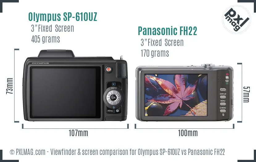 Olympus SP-610UZ vs Panasonic FH22 Screen and Viewfinder comparison