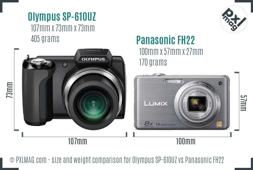 Olympus SP-610UZ vs Panasonic FH22 size comparison