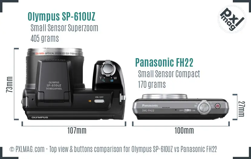 Olympus SP-610UZ vs Panasonic FH22 top view buttons comparison