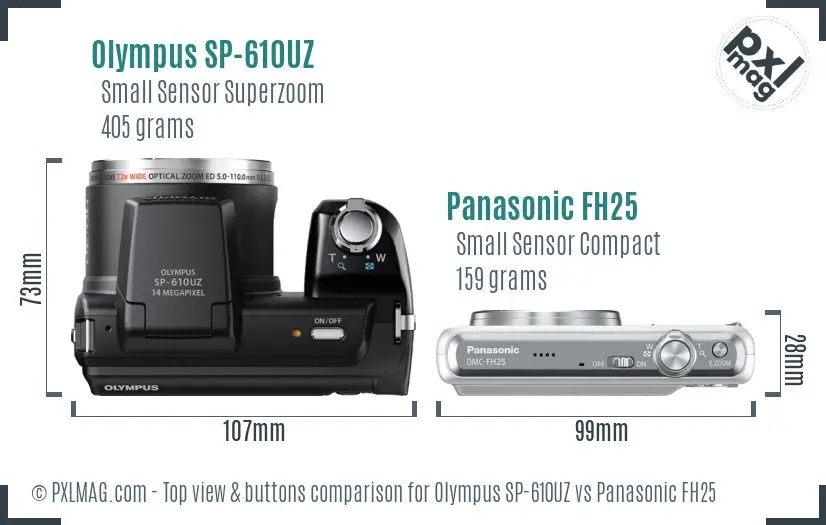 Olympus SP-610UZ vs Panasonic FH25 top view buttons comparison