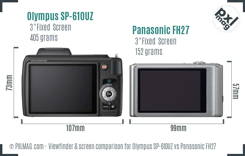 Olympus SP-610UZ vs Panasonic FH27 Screen and Viewfinder comparison