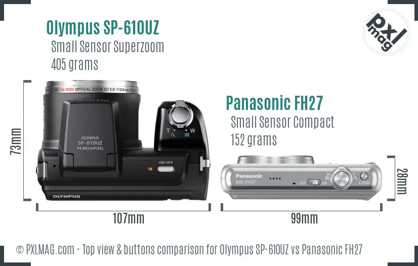 Olympus SP-610UZ vs Panasonic FH27 top view buttons comparison