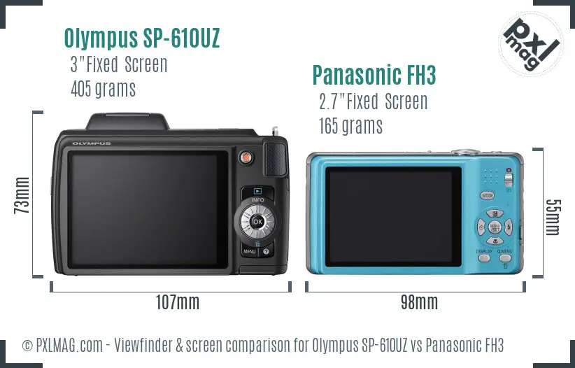 Olympus SP-610UZ vs Panasonic FH3 Screen and Viewfinder comparison