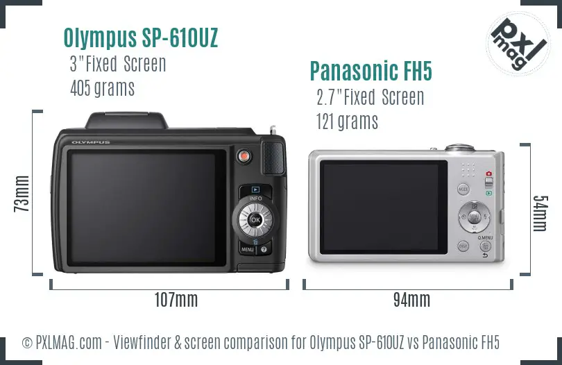 Olympus SP-610UZ vs Panasonic FH5 Screen and Viewfinder comparison