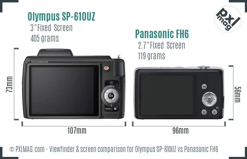 Olympus SP-610UZ vs Panasonic FH6 Screen and Viewfinder comparison