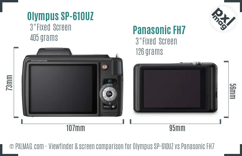 Olympus SP-610UZ vs Panasonic FH7 Screen and Viewfinder comparison