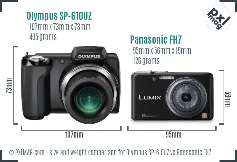 Olympus SP-610UZ vs Panasonic FH7 size comparison