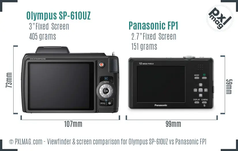 Olympus SP-610UZ vs Panasonic FP1 Screen and Viewfinder comparison