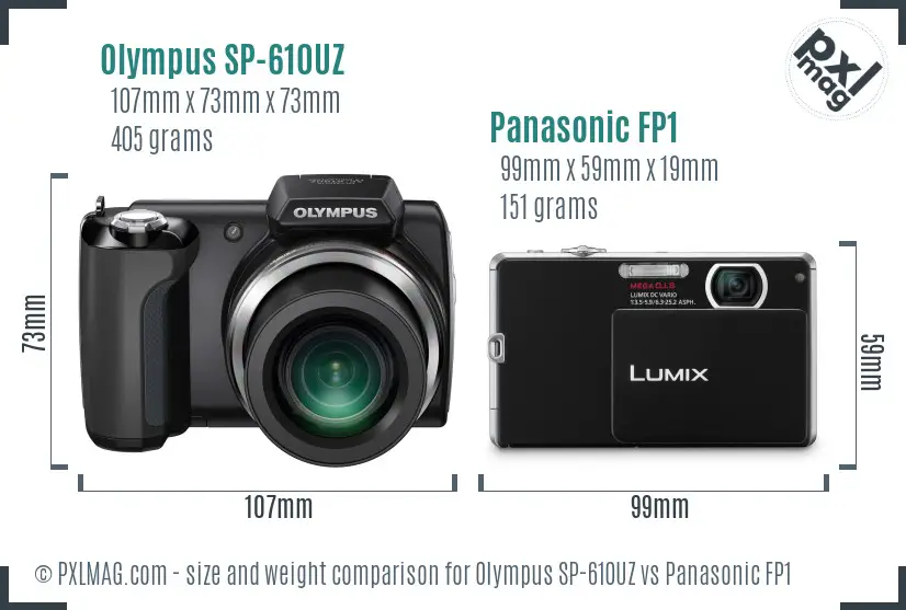 Olympus SP-610UZ vs Panasonic FP1 size comparison