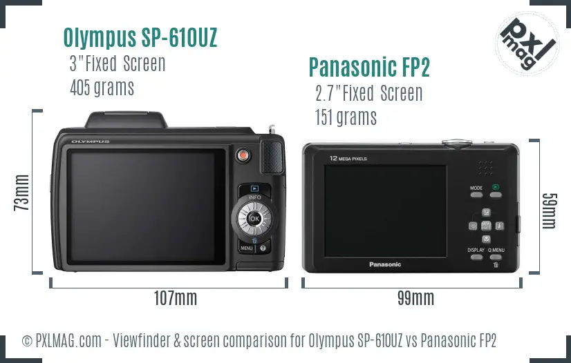 Olympus SP-610UZ vs Panasonic FP2 Screen and Viewfinder comparison